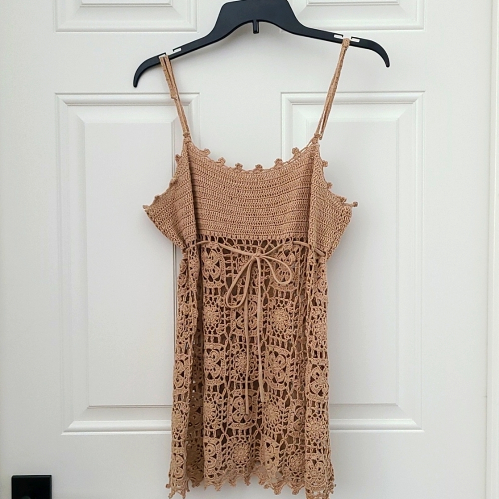 Charming Charlie crochet tank top, large, light brown/tan